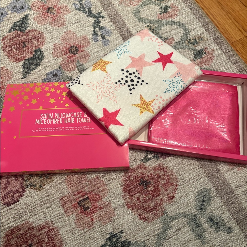 Star Pattern Satin Pillowcase and Microfiber Hair Towel Set